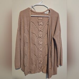 Pink Rose Long Sleeve Cardigan, Light Pink, Size XL